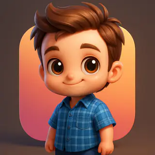 App icon style: a 3D cartoon boy on an orange-pink gradient