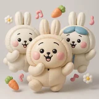 Soft cushion style: three plump white bunny pillows
