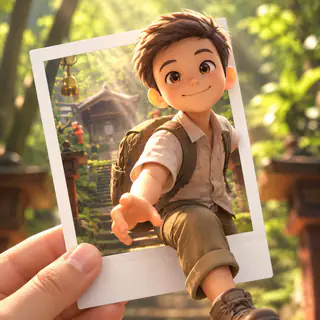 Instax style: the boy reaching out of an instant photo